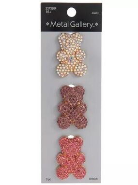 New Metal Gallery Crystal Teddy Brooch Set - Pink, Rose Gold, Champagne